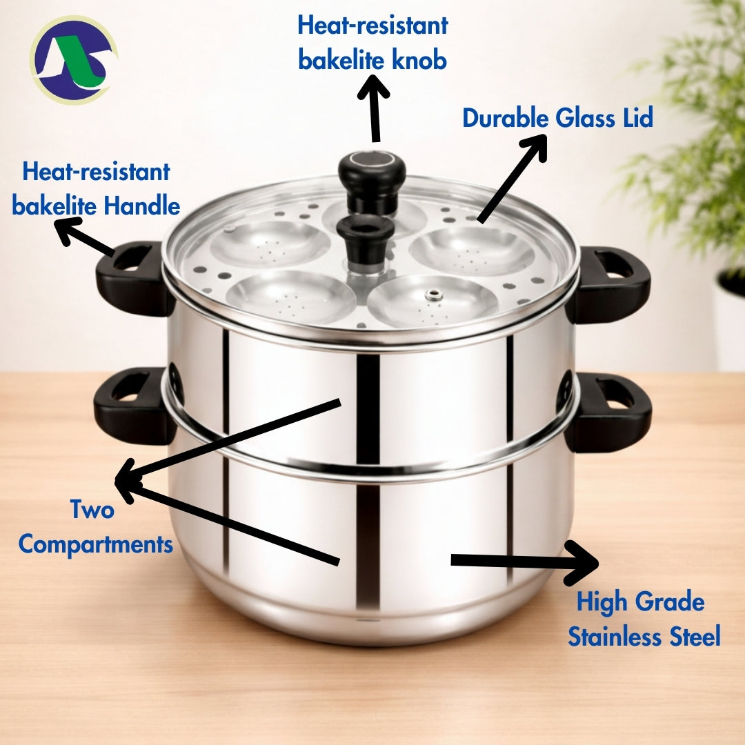 High Grade Stainless Steel Multipurpose 2 tier 15 idli Steamer