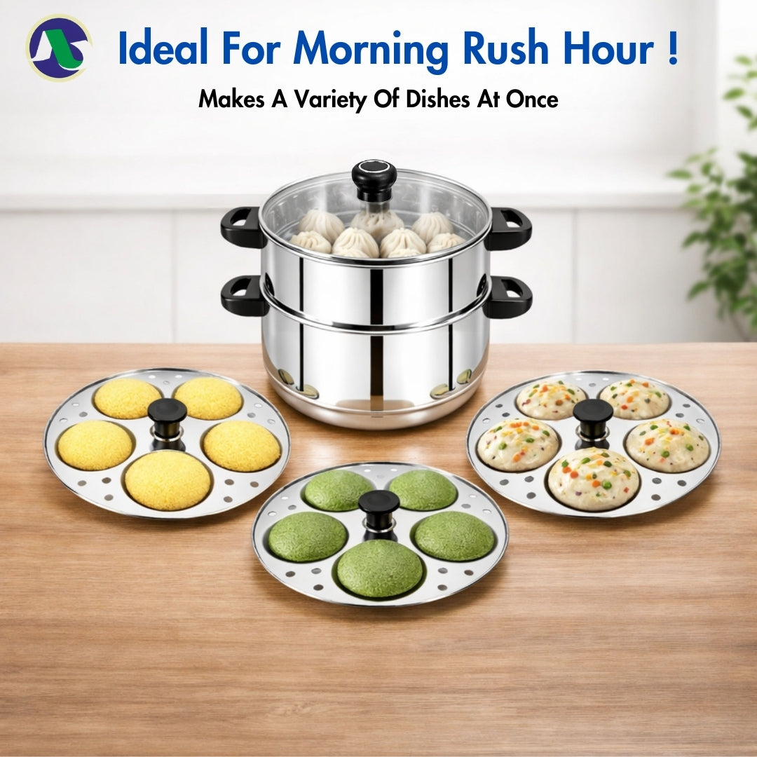 High Grade Stainless Steel Multipurpose 2 tier 15 idli Steamer